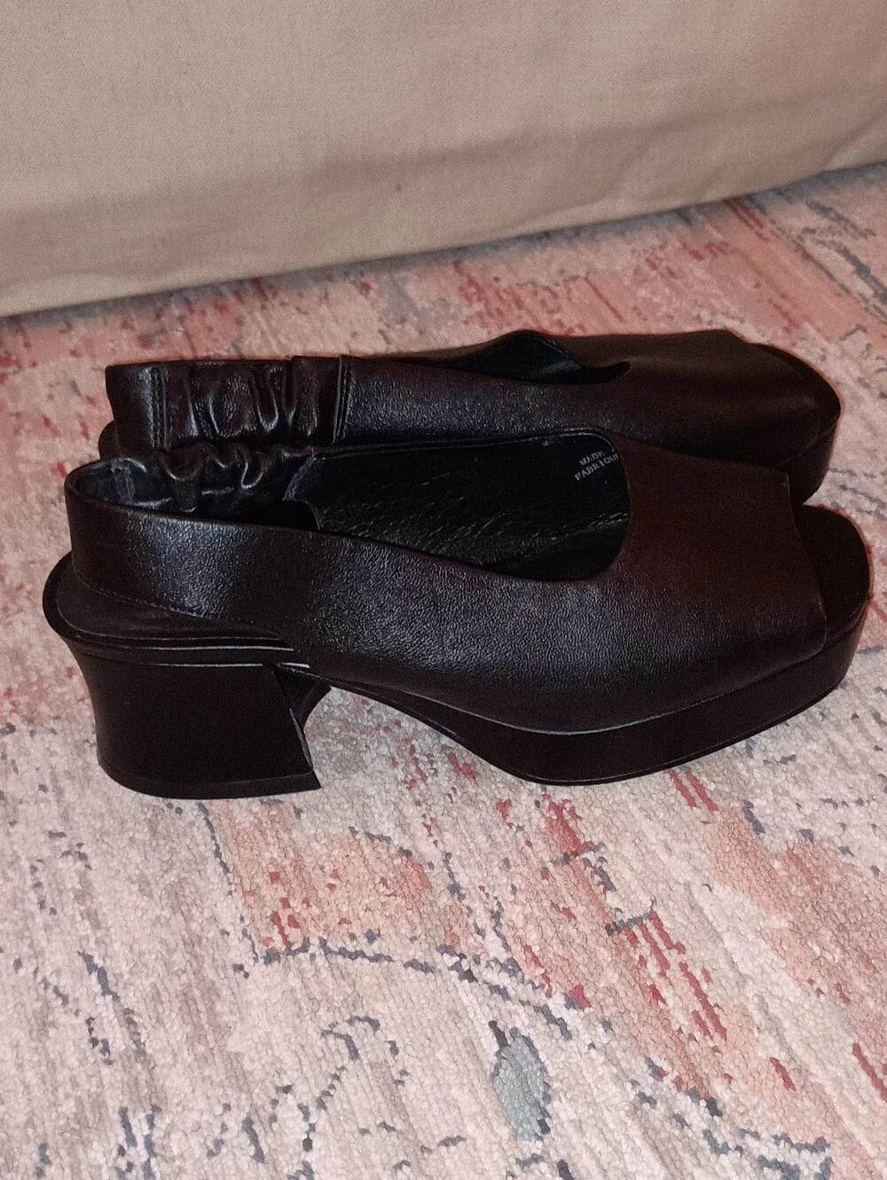 Jeffrey Campbell Black Leather Open-Toe Slingback Platform Heels - Picture 4 of 12